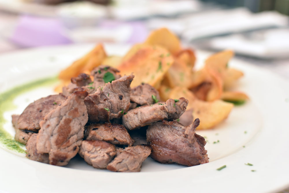 marinated roasted veal strips up close